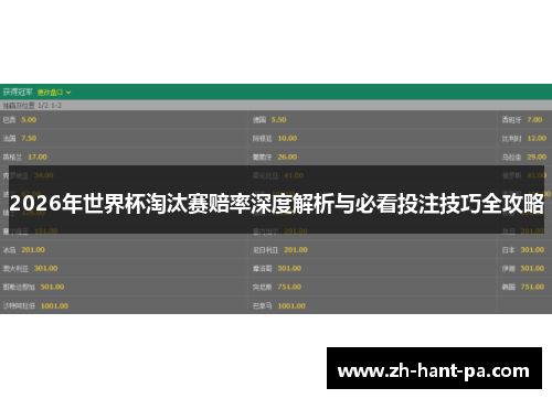 2026年世界杯淘汰赛赔率深度解析与必看投注技巧全攻略 2026年世界杯淘汰赛赔率深度解析与必看投注技巧全攻略